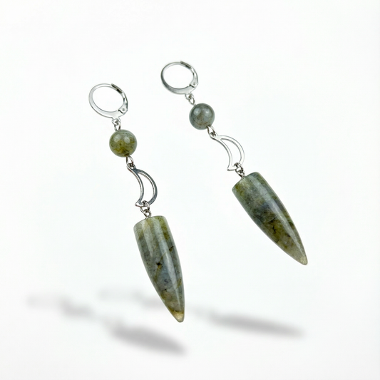 Moon crescent and labradorite boho earrings Baguette Magick