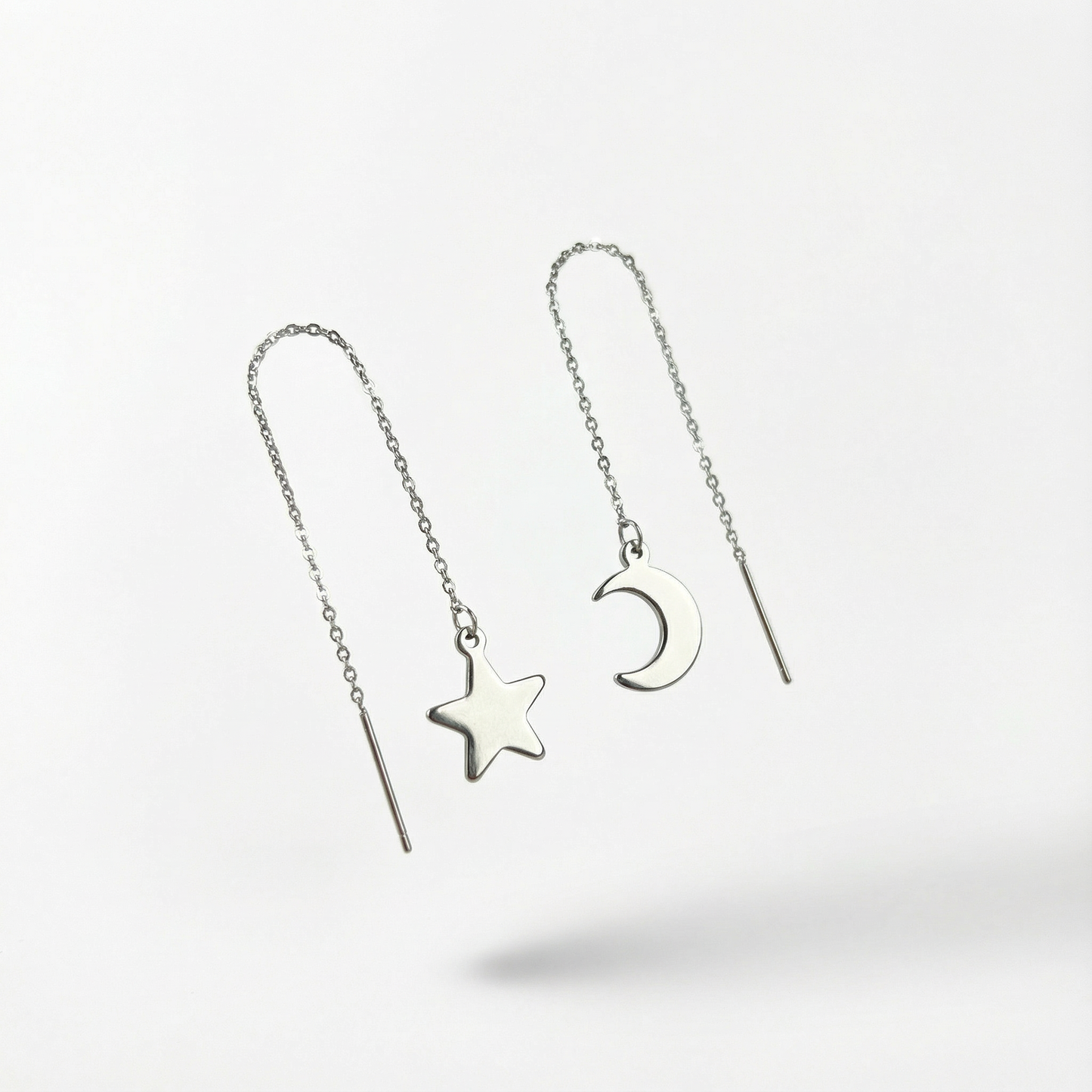 Crescent moon and star threader earrings Baguette Magick