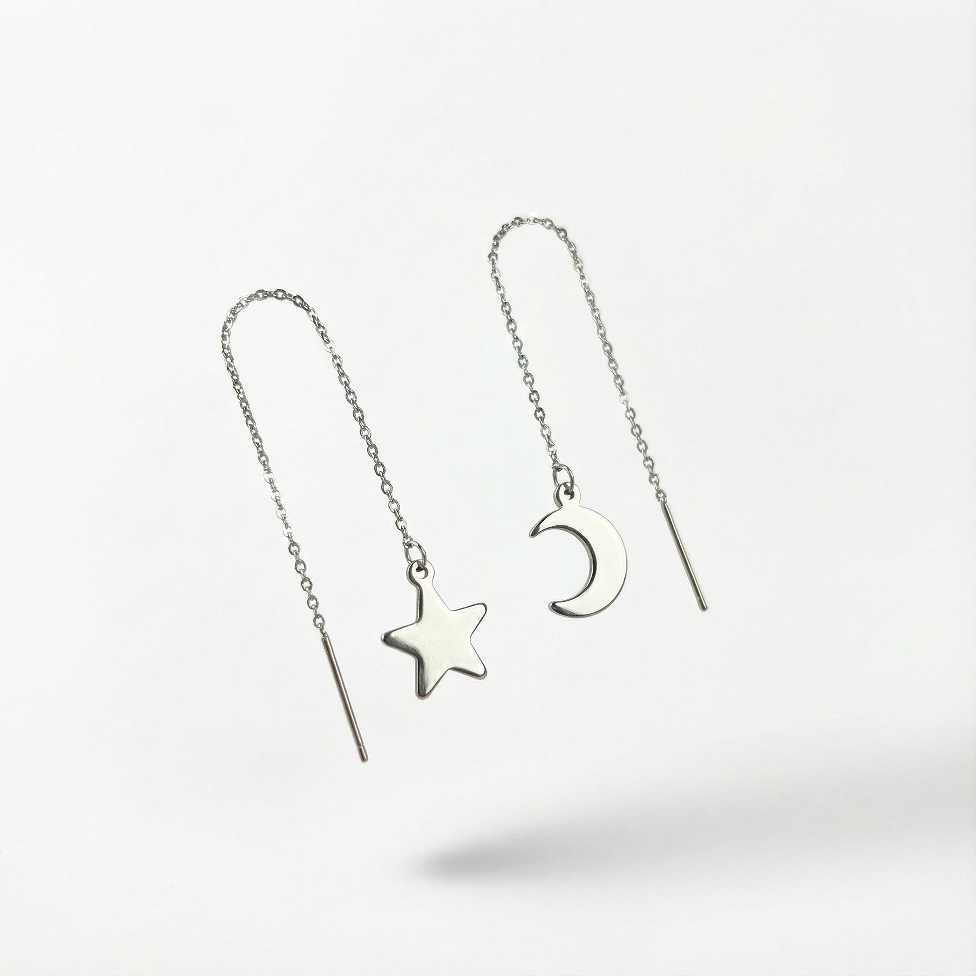 Crescent moon and star threader earrings Baguette Magick