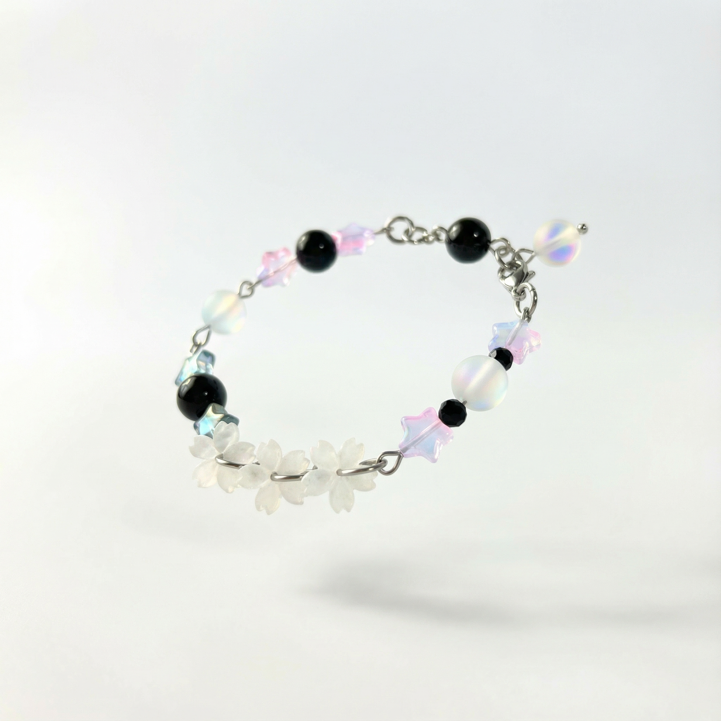 Celestial Nocturne Bracelet, Rainbow Obsidian, Onyx
