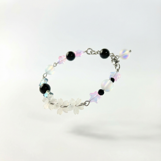 Celestial Nocturne Bracelet, Rainbow Obsidian, Onyx