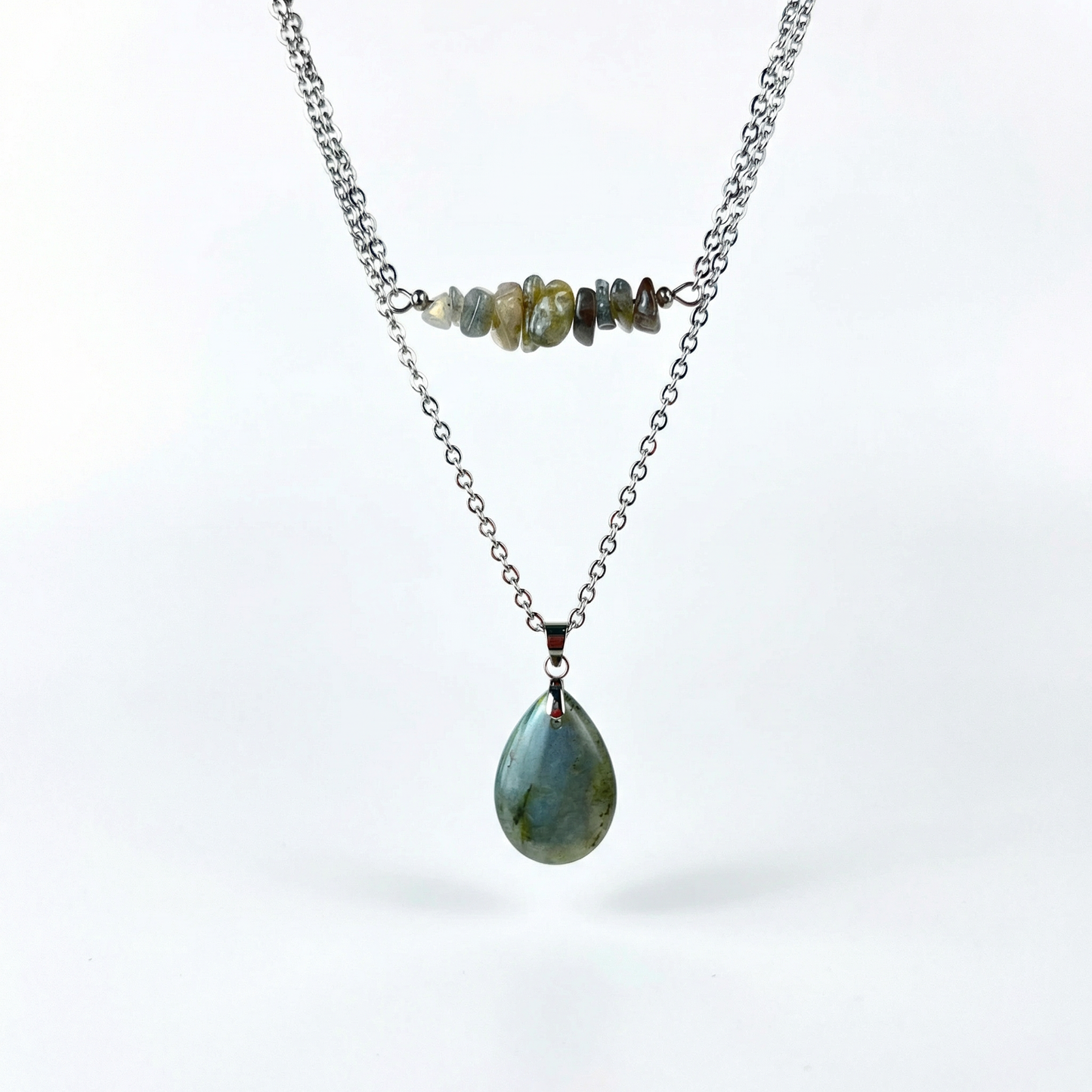 Set of two labradorite layered necklaces