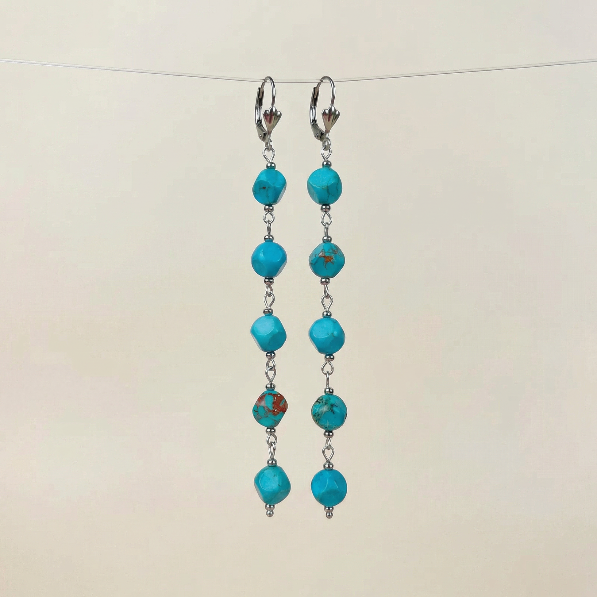 Long dangle & drop turquoise earrings Baguette Magick