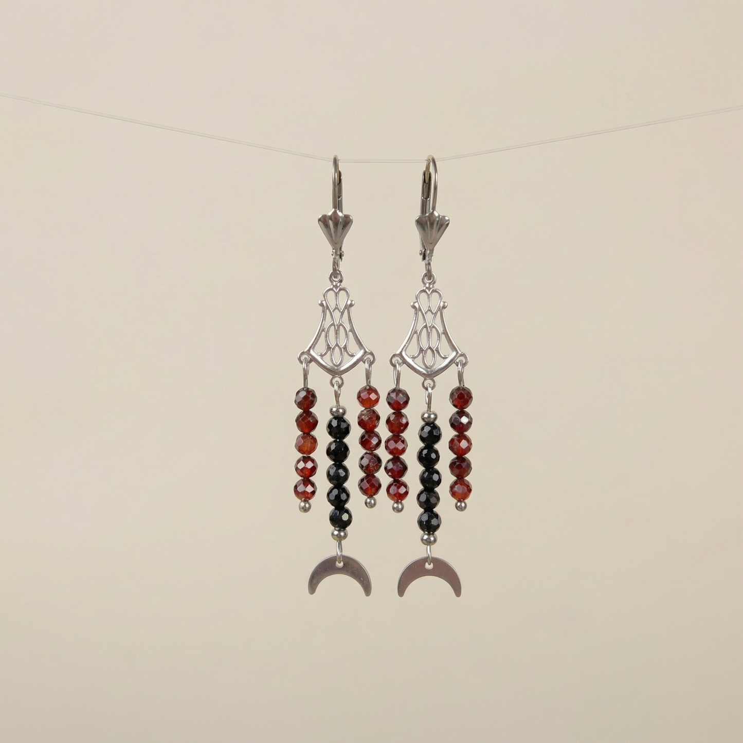 Chandelier art deco earrings Onyx/Garnet or Onyx/Ruby Zoisite Baguette Magick
