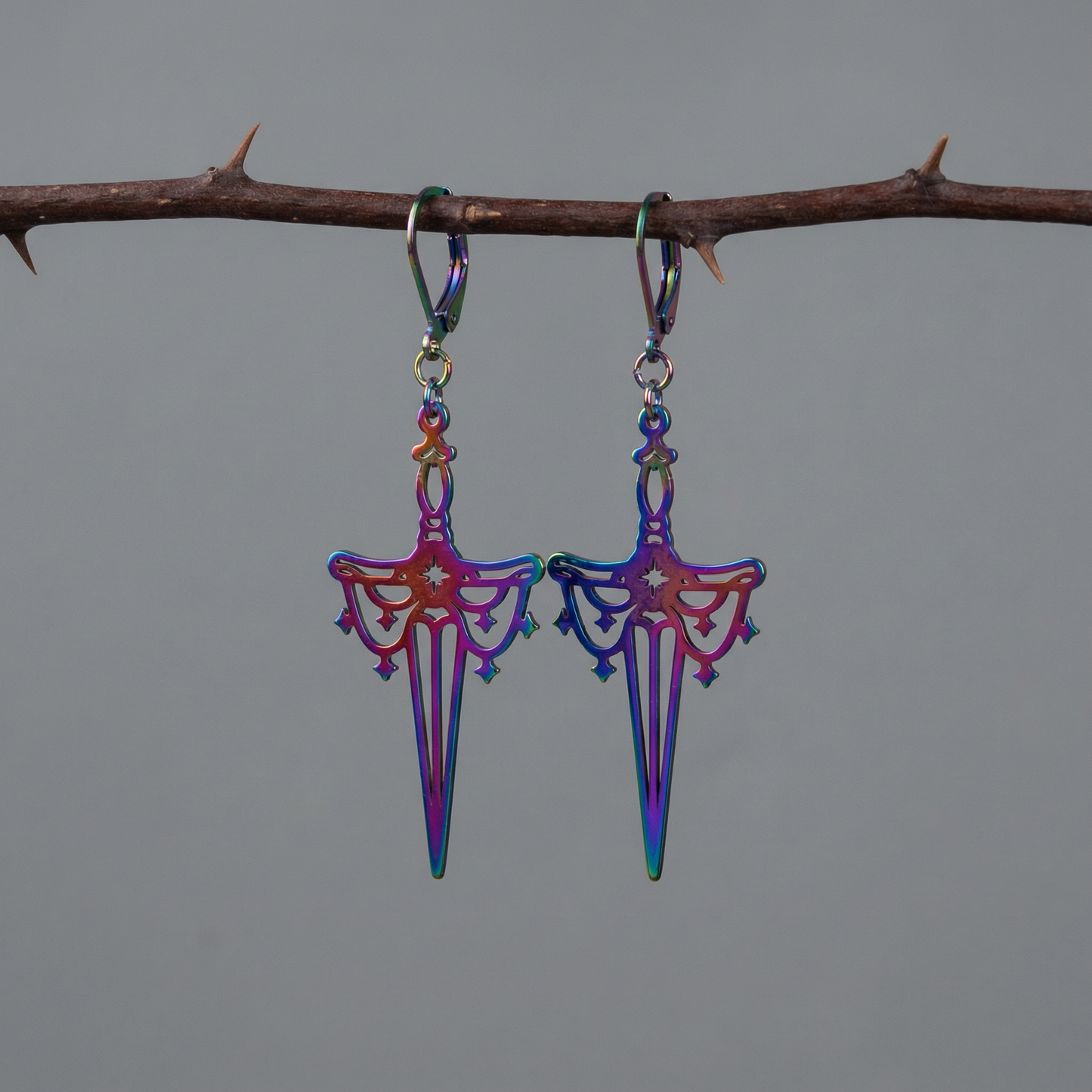 Rainbow athame dagger earrings Baguette Magick