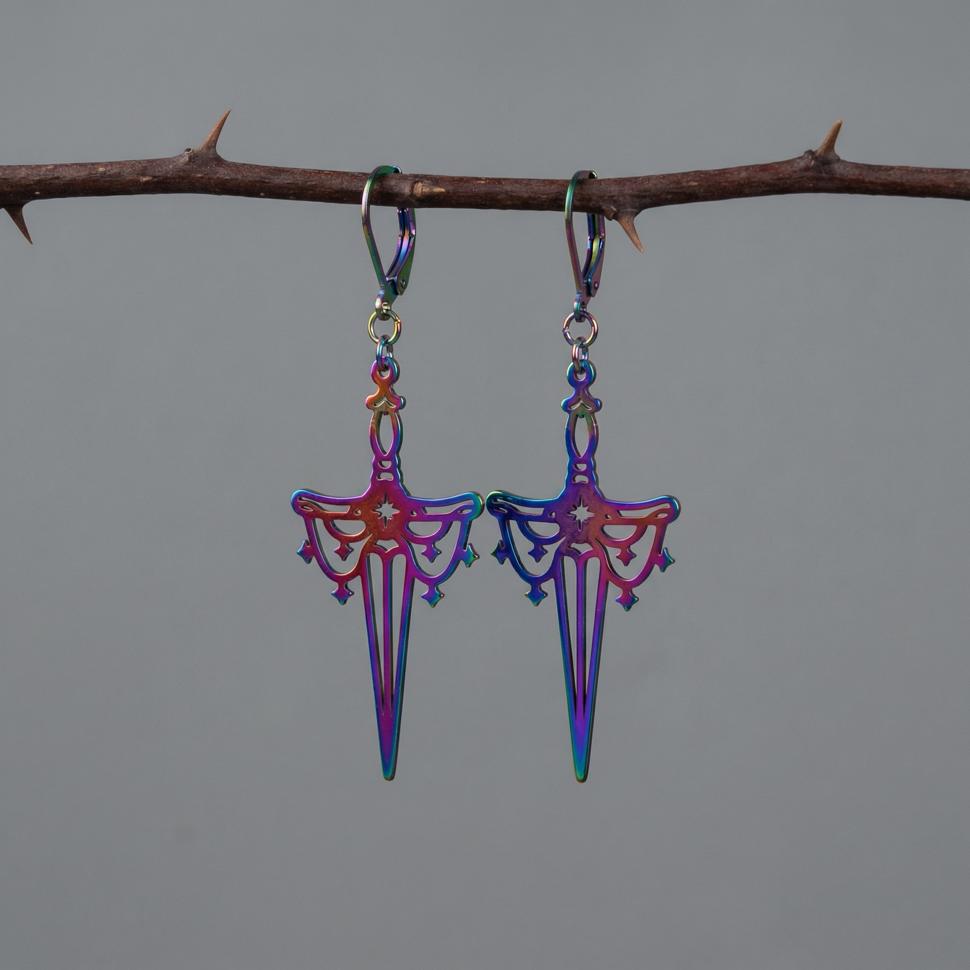 Rainbow athame dagger earrings Baguette Magick