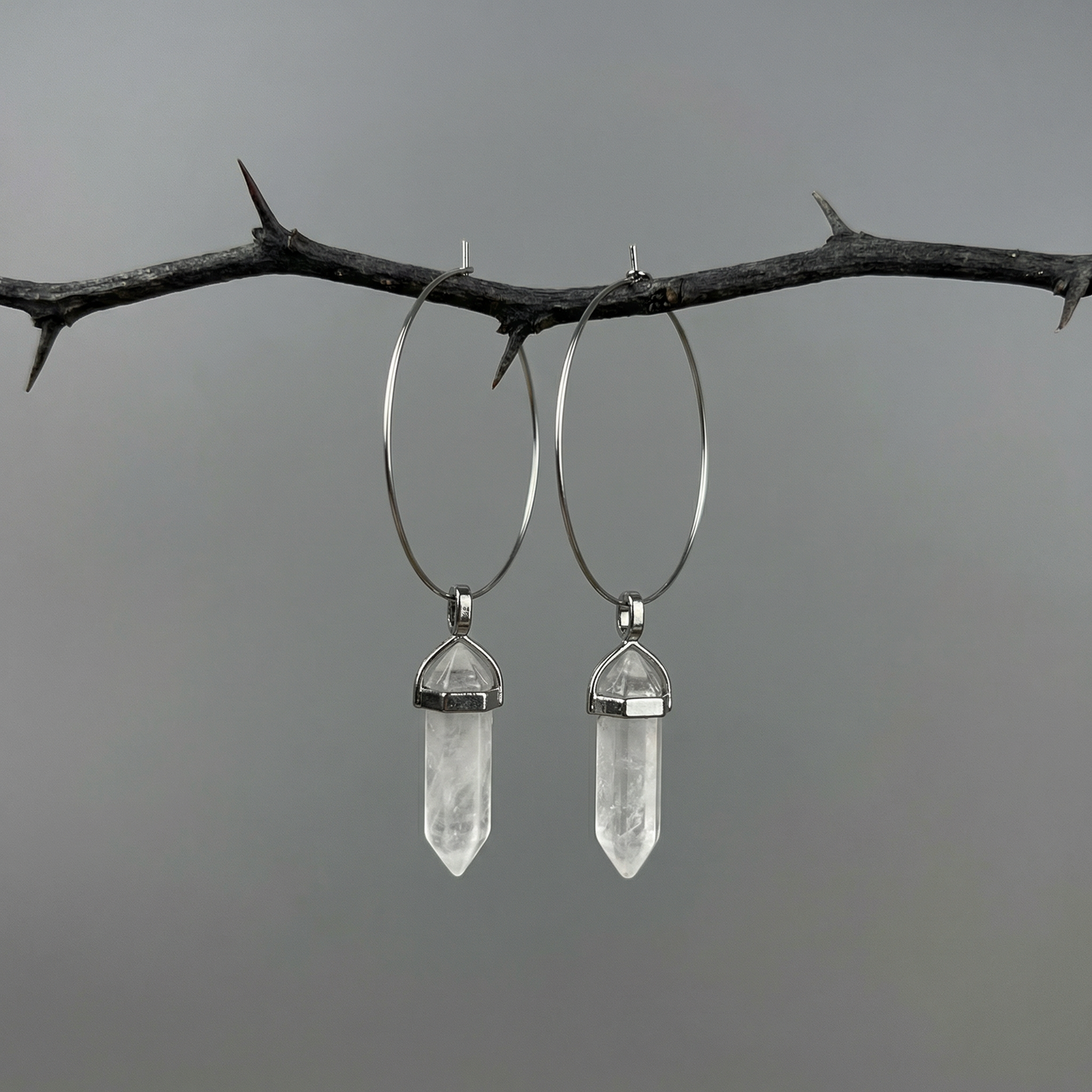 Quartz hoop earrings boho and witchy jewelry