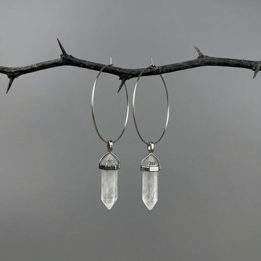 Quartz hoop earrings boho and witchy jewelry