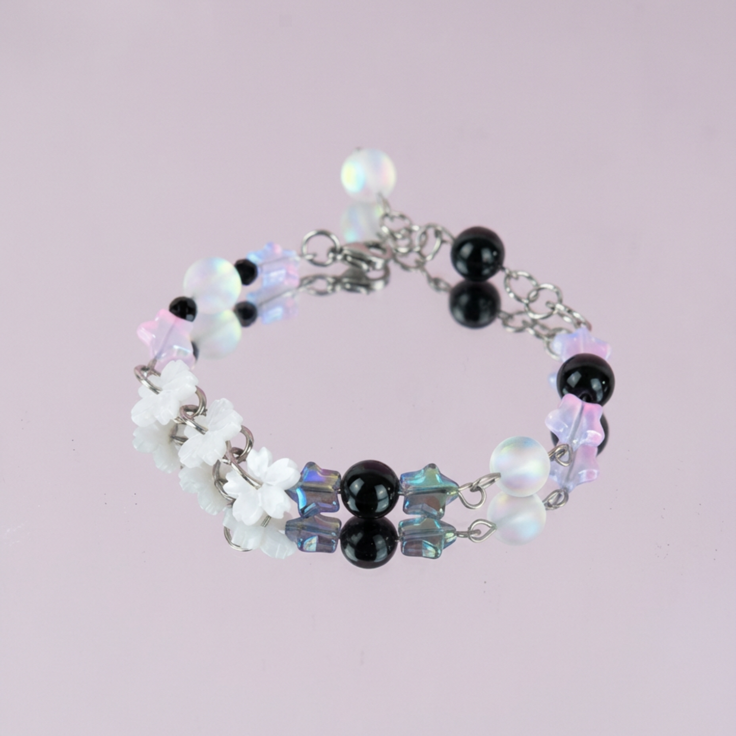 Celestial Nocturne Bracelet, Rainbow Obsidian, Onyx
