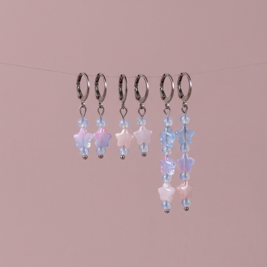Pastel stars earrings, sweet and cute jewelry, opalite, acrylic