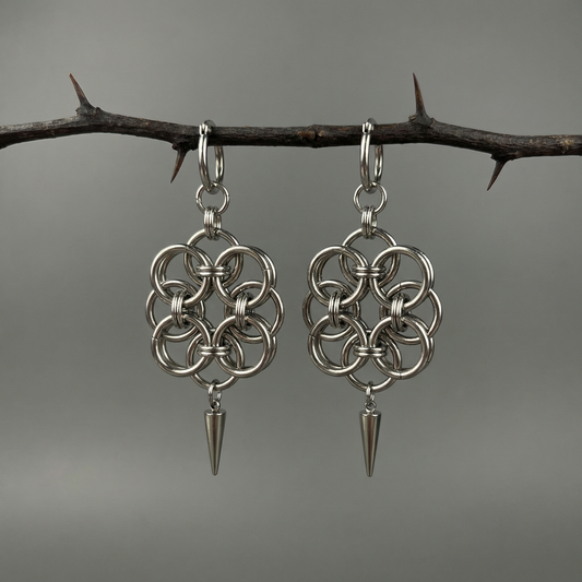 Helm rose chainmail earrings, hoops and spikes