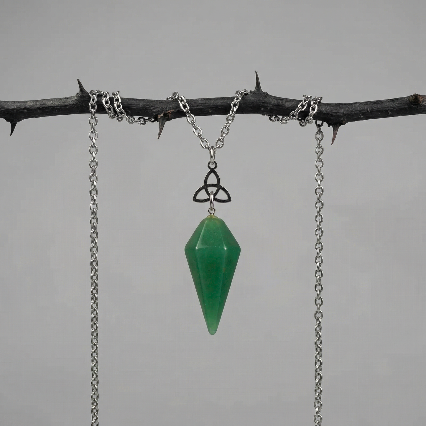 Aventurine and triquetra Celtic knot pendulum necklace Baguette Magick