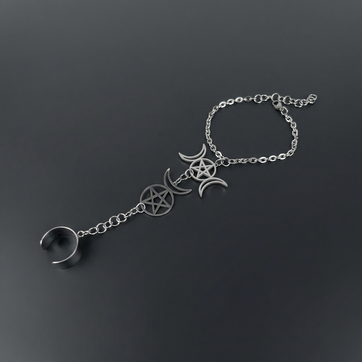 Triple Moon and Horned God ring bracelet