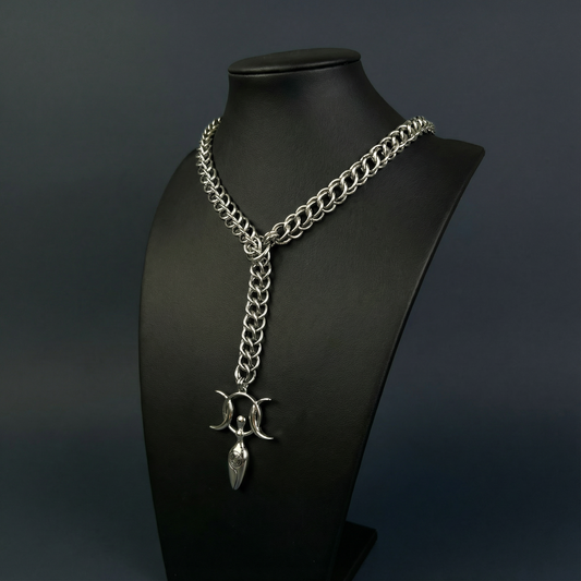 Collier lariat en cotte de mailles triple déesse, demi-persan