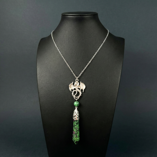 Dragon and Ruby Zoisite Anyolite pendulum necklace Baguette Magick