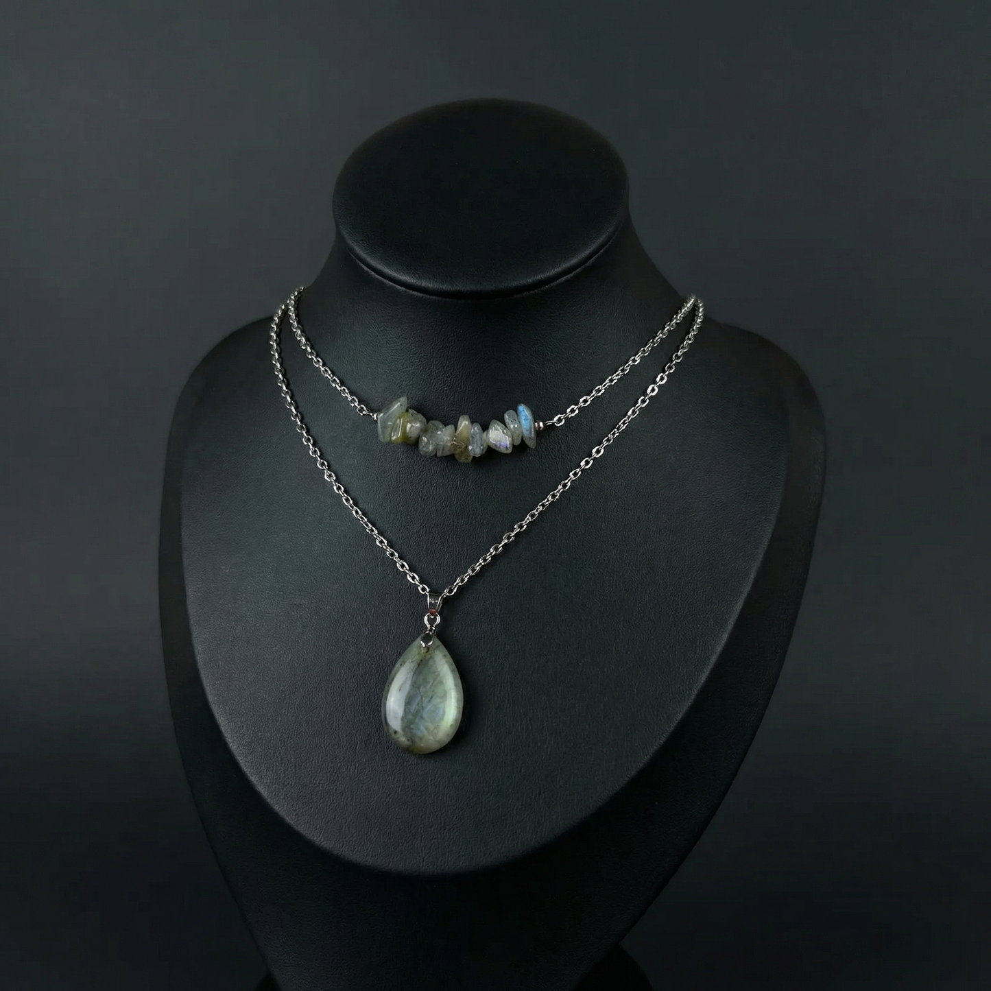 Set of two labradorite layered necklaces