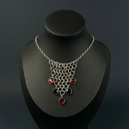 Black and red rhinestones chainmail choker, European 4 in 1