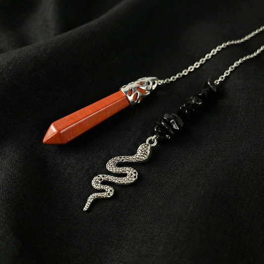 Red jasper and obsidian snake pendulum