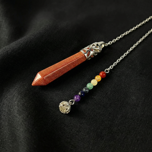7 chakras goldstone pendulum with a lotus seed Baguette Magick