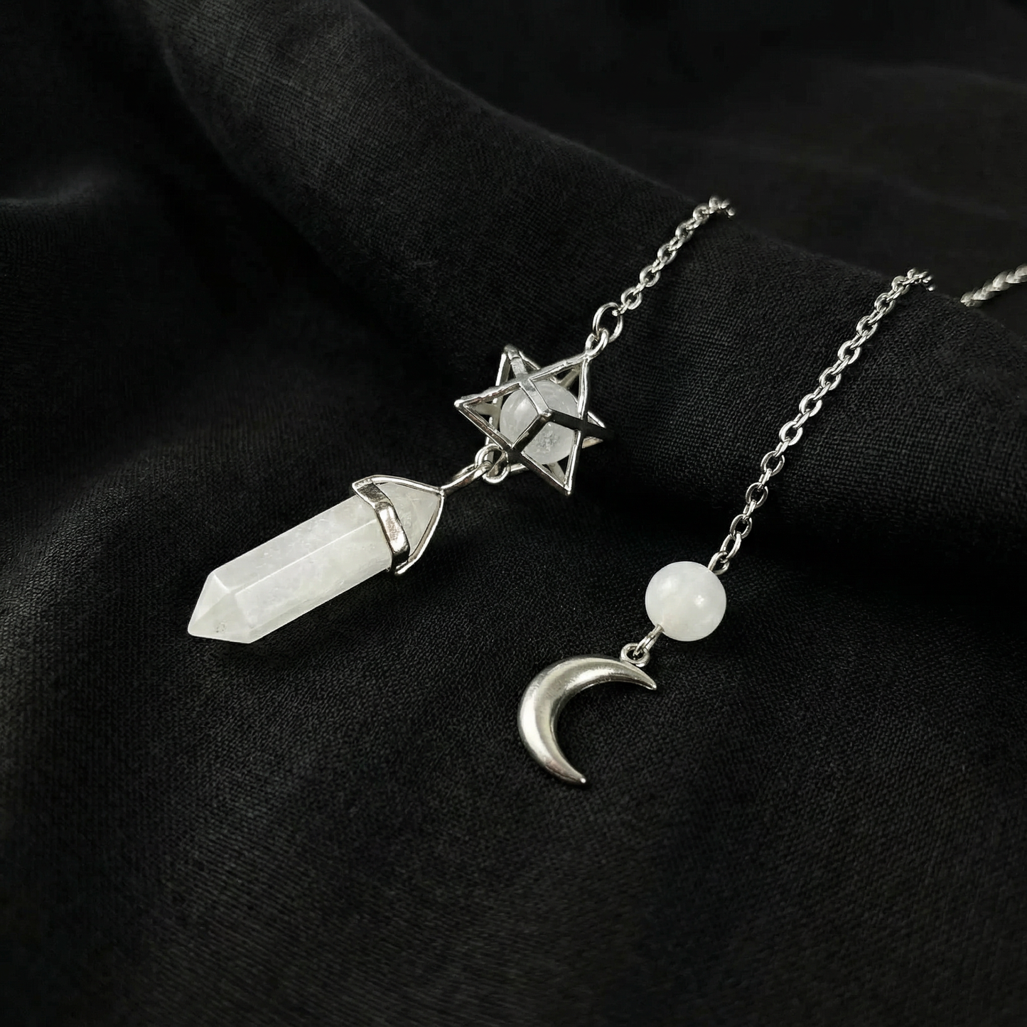 Clear quartz Merkaba and Moon crescent divination pendulum Baguette Magick