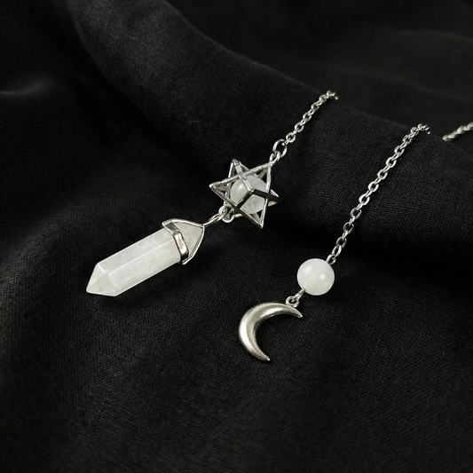 Clear quartz Merkaba and Moon crescent divination pendulum Baguette Magick