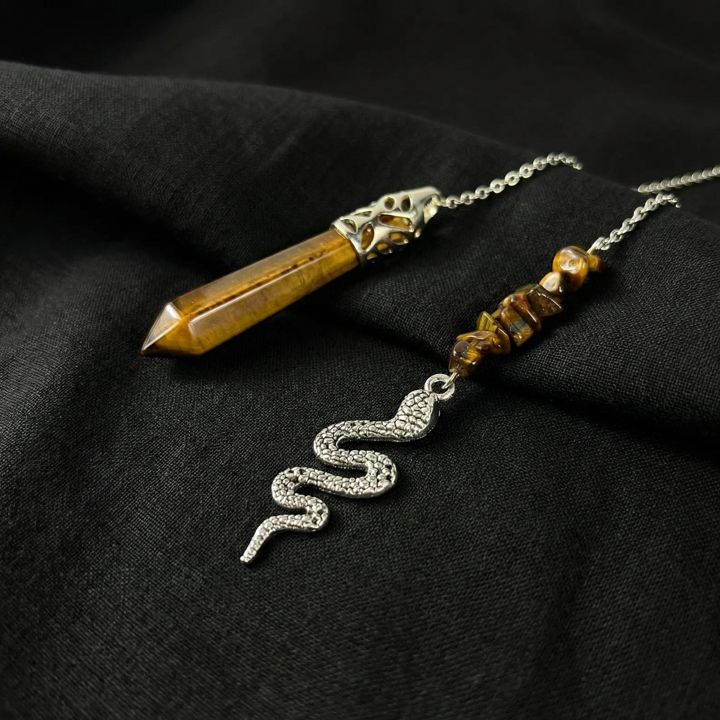 Tiger eye and snake dowsing divination pendulum