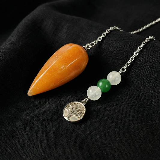 Orange and green aventurine, clear quartz, and tree of life pendulum Baguette Magick