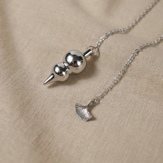 Pendule de radiesthésie Wu Lou, calebasse feng shui et feuille de ginkgo