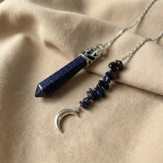 Blue sandstone pendulum with a Moon charm