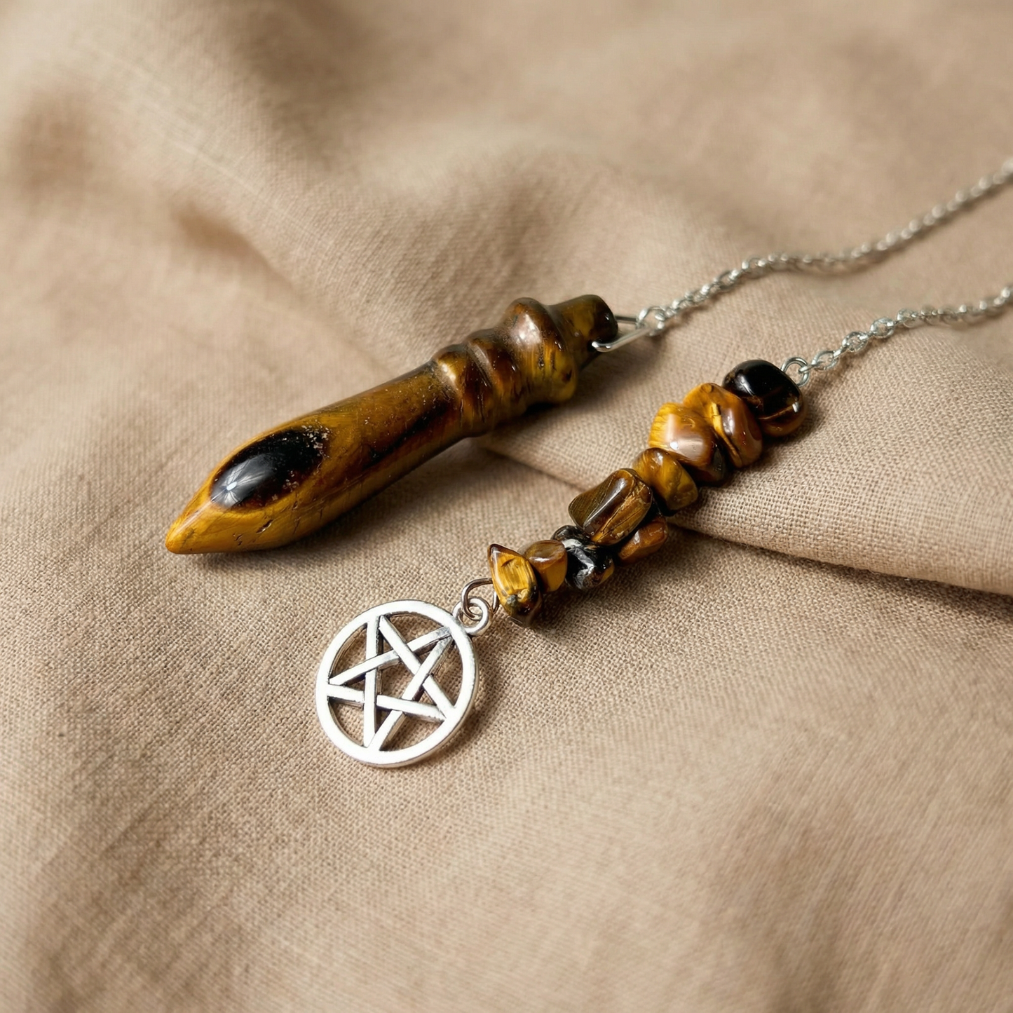 Pendule égyptienne Thot oeil de tigre et pentacle