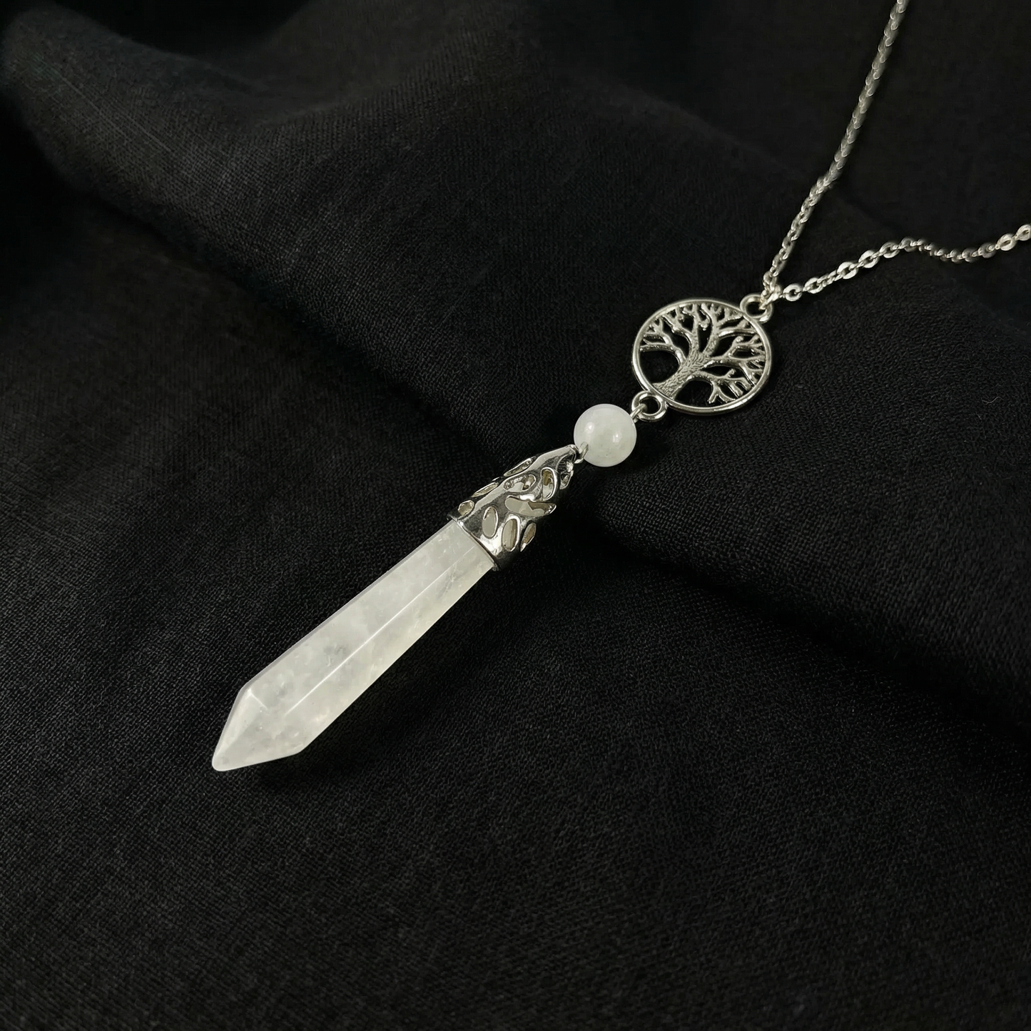 Clear quartz and tree of life pendulum necklace Baguette Magick