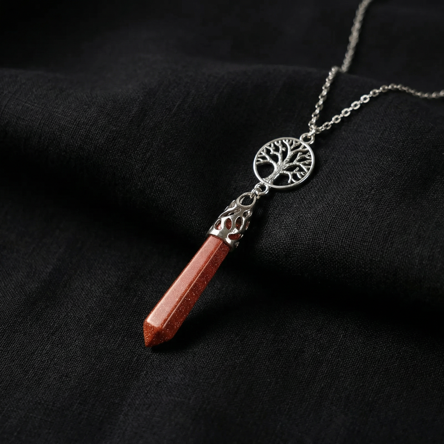 Goldstone and tree of life divination necklace
