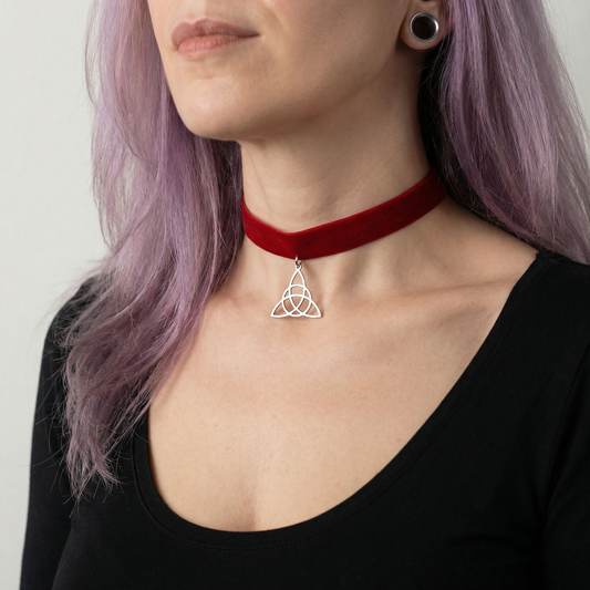 Red velvet and Triquetra Victorian Gothic choker Baguette Magick