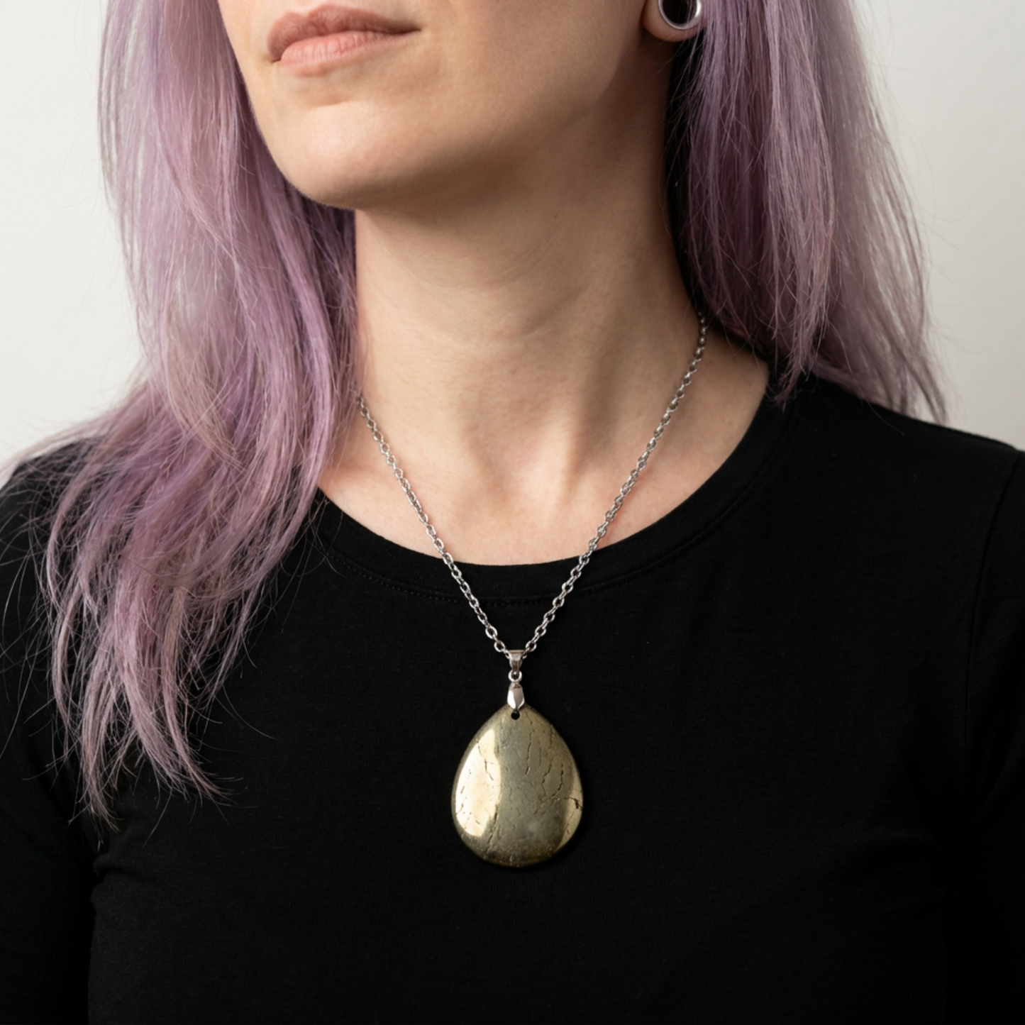 Teardrop Iron Pyrite gemstone necklace Baguette Magick