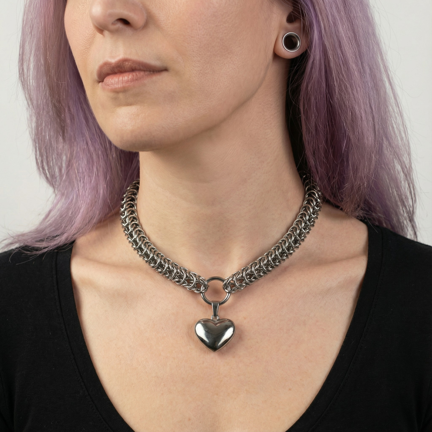 Puffy heart box chain chainmail choker