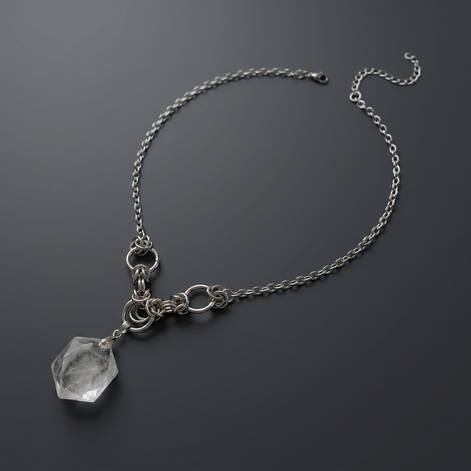 Quartz hexagram necklace with chainmail accents Baguette Magick
