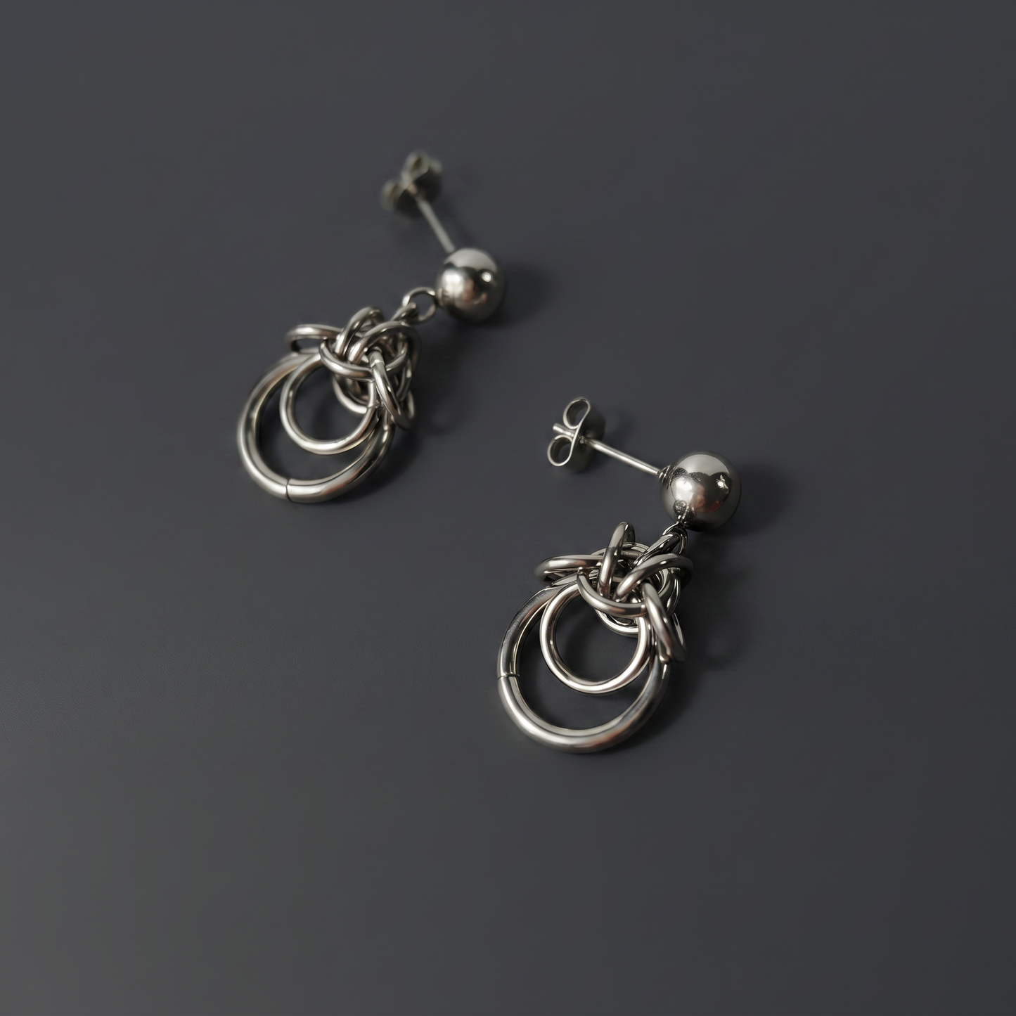 Chainmail stud earrings, Byzantine and double loop Baguette Magick