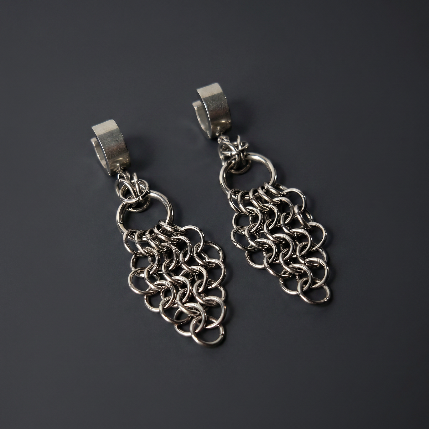Chainmail earrings, Byzantine and European, stainless steel