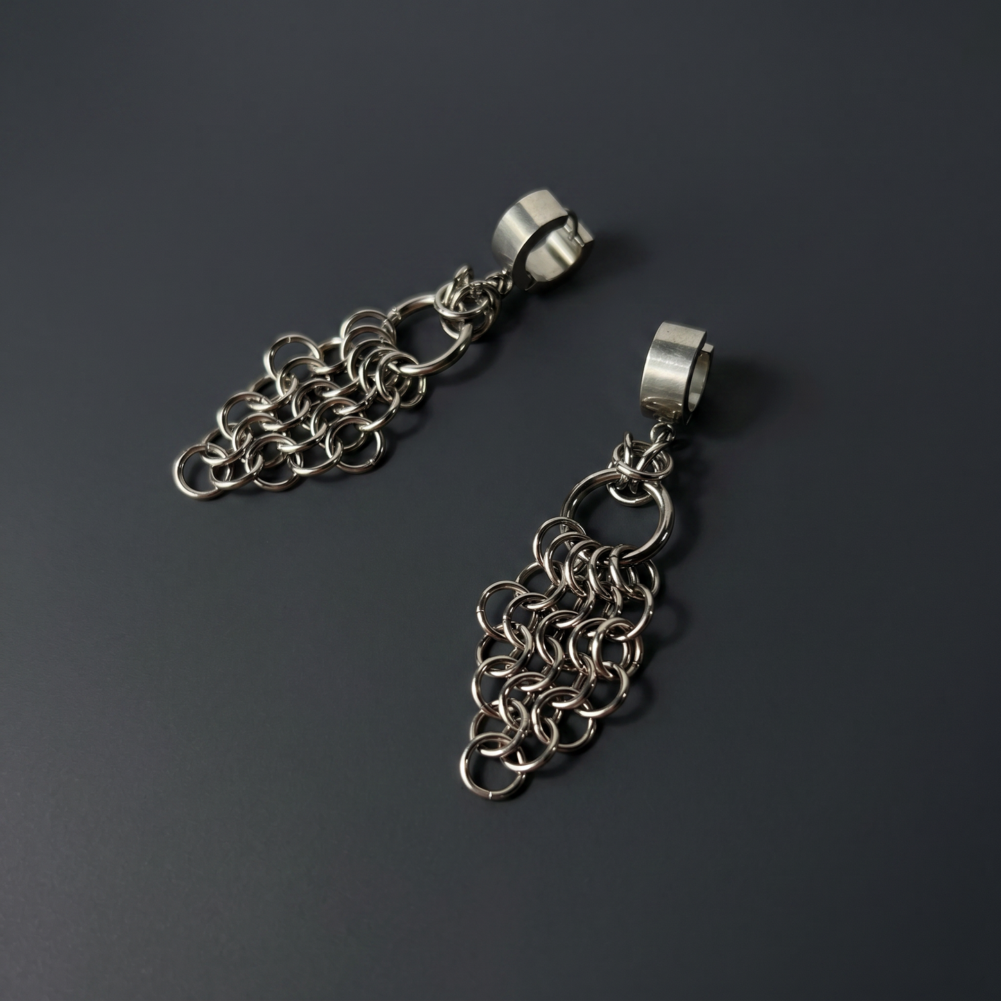 Chainmail earrings, Byzantine and European, stainless steel