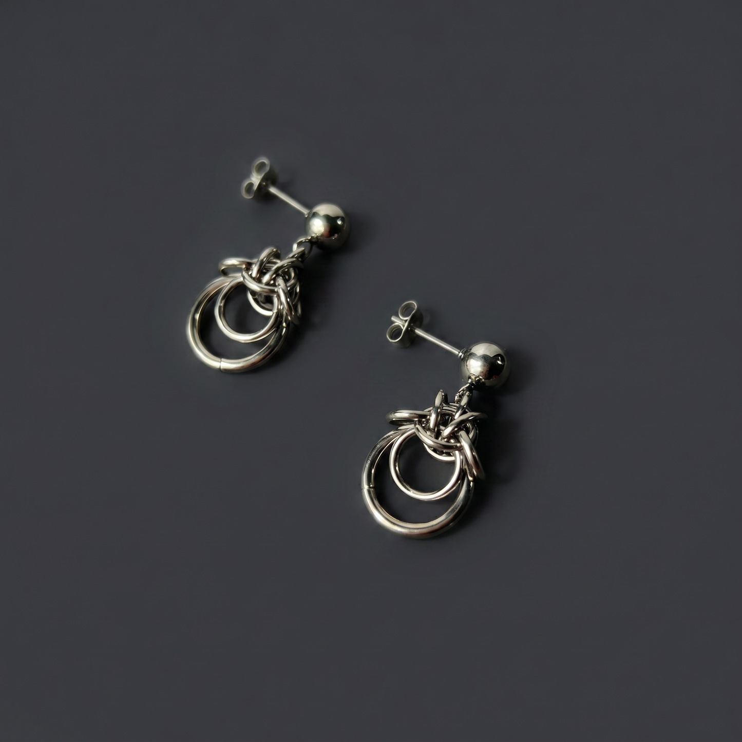 Chainmail stud earrings, Byzantine and double loop Baguette Magick