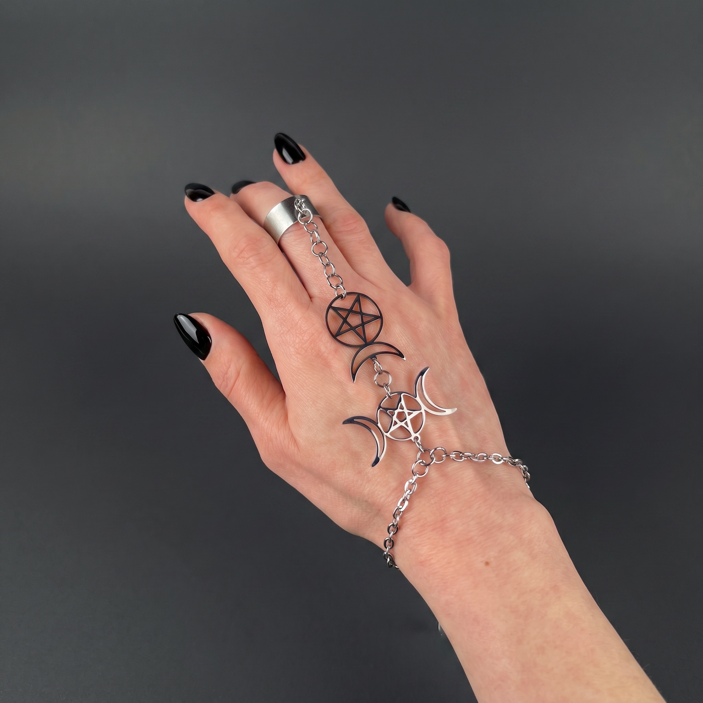 Triple Moon and Horned God ring bracelet
