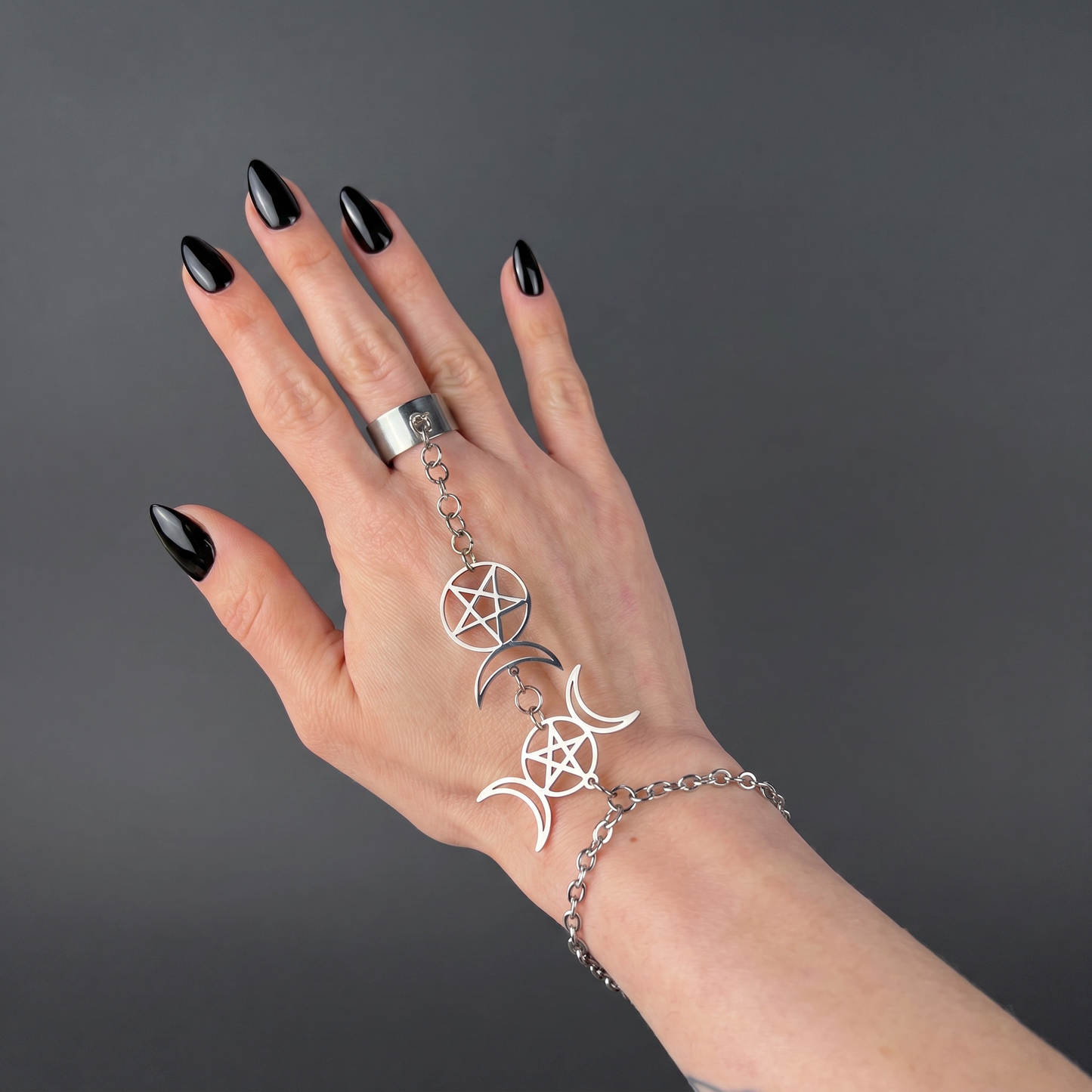 Triple Moon and Horned God ring bracelet