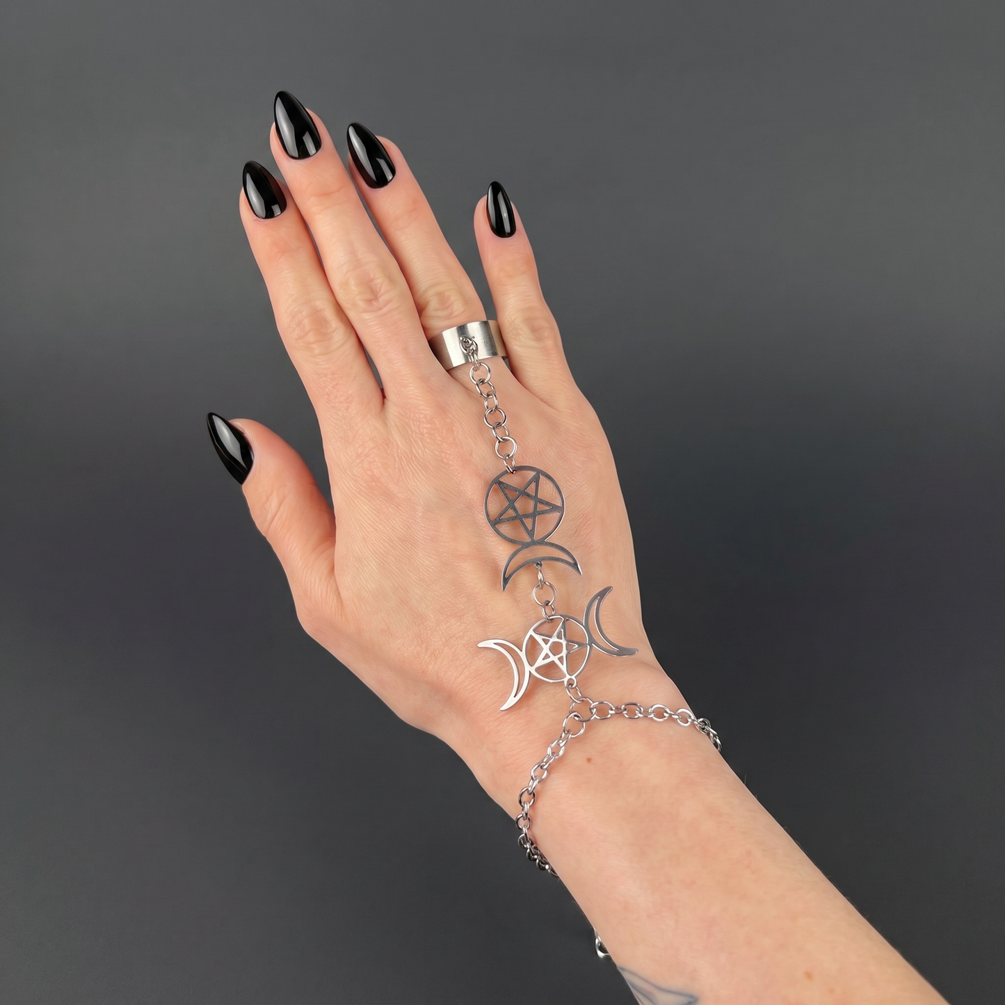Triple Moon and Horned God ring bracelet