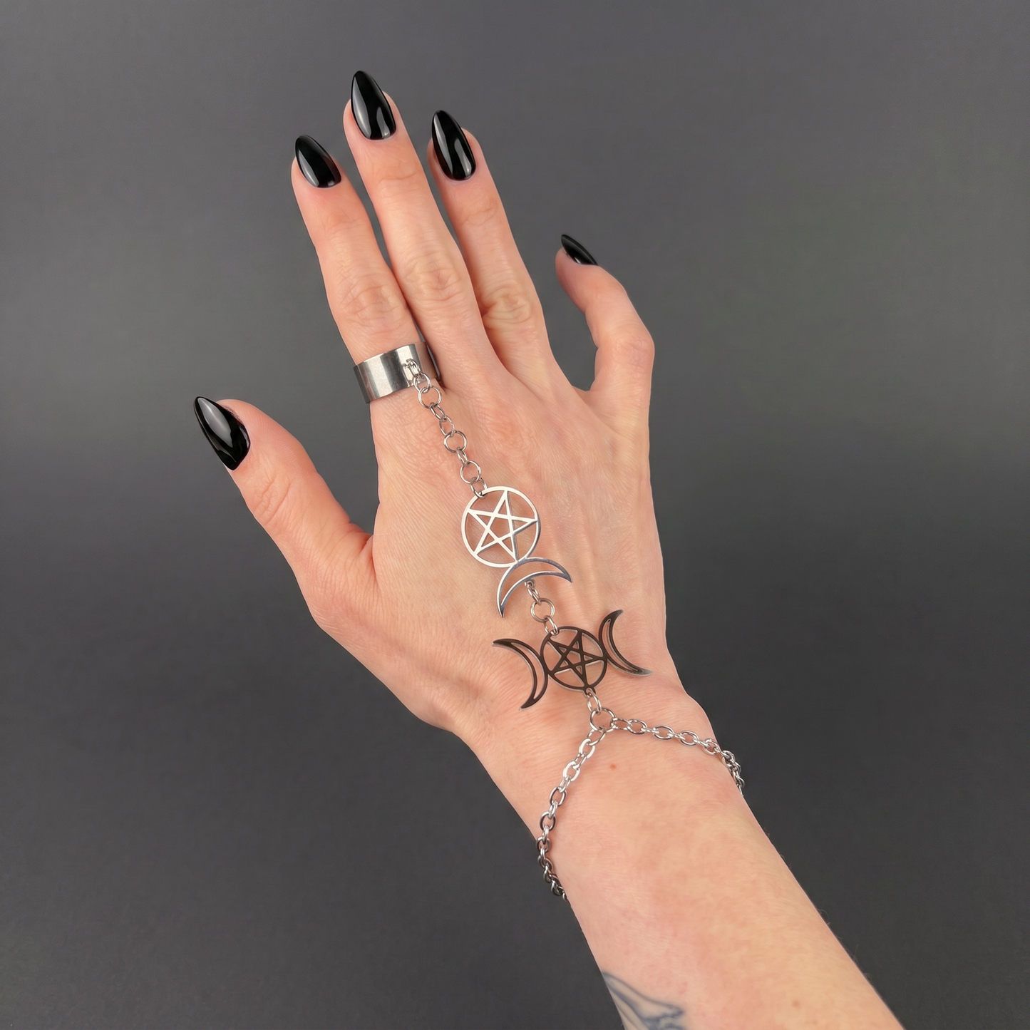 Triple Moon and Horned God ring bracelet