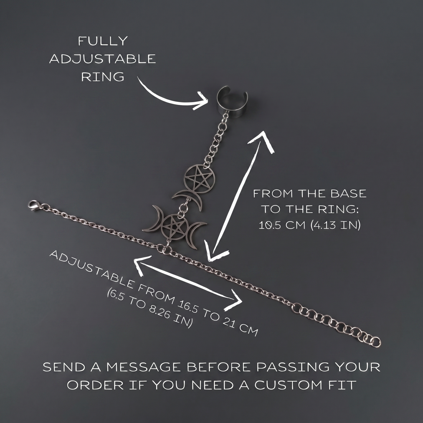 Triple Moon and Horned God ring bracelet