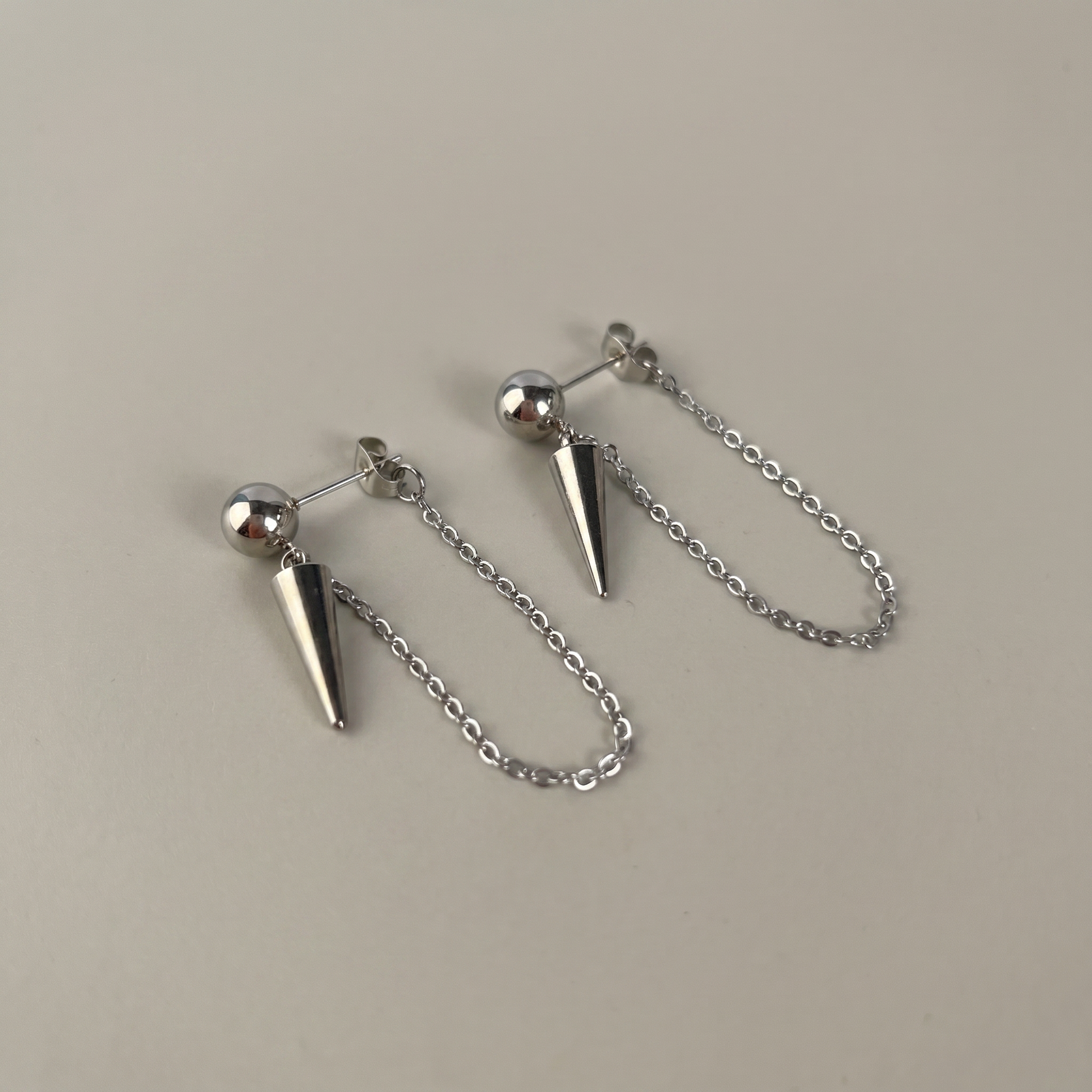 Punk rock stud spike and chains earrings Baguette Magick