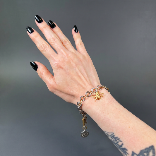Chainmail charm bracelet, gold and silver tones Baguette Magick