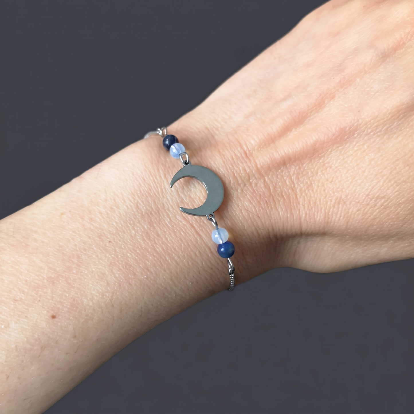Lapis lazuli, opalite and crescent Moon slider bracelet Baguette Magick