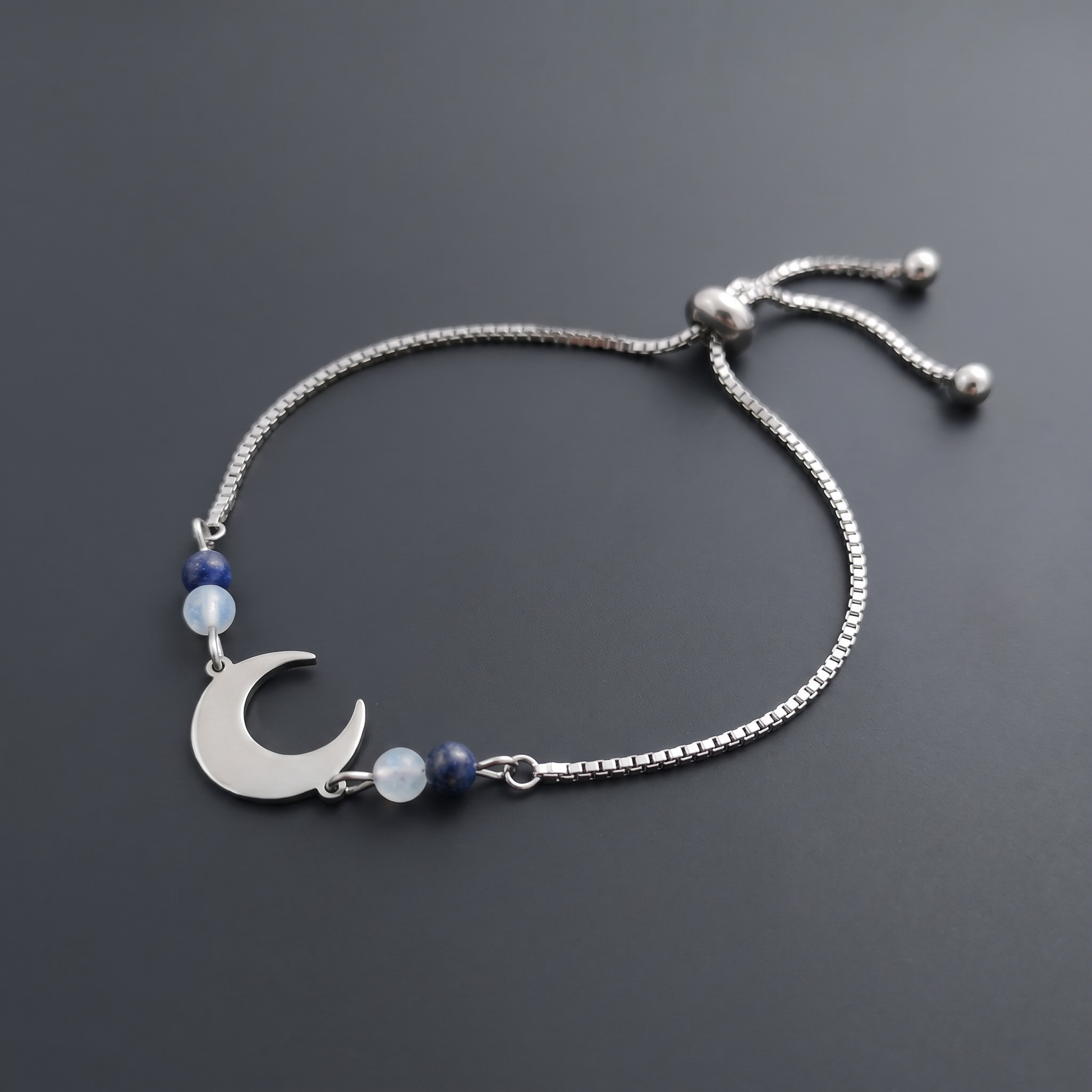 Lapis lazuli, opalite and crescent Moon slider bracelet Baguette Magick