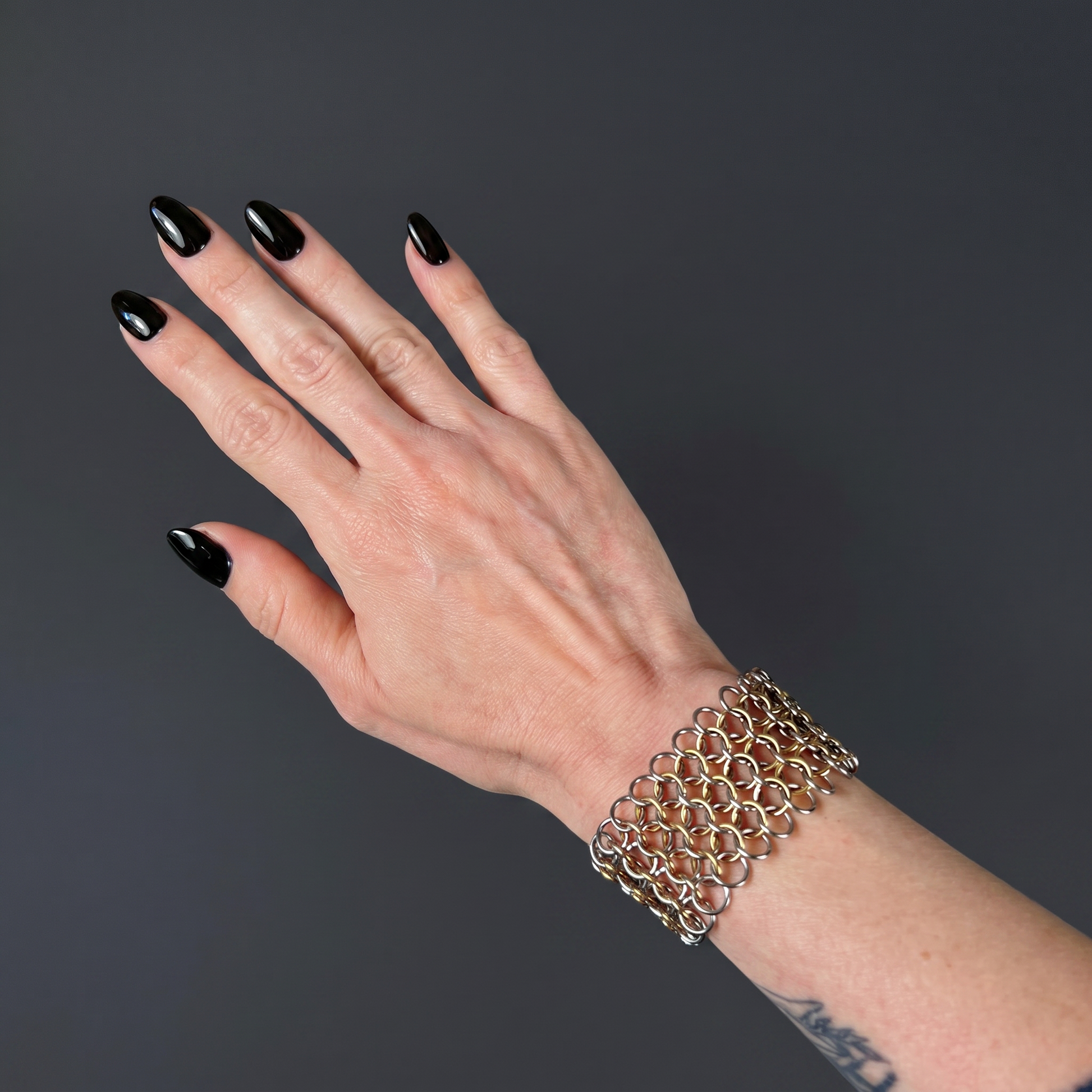 Chainmail bracelet European 4 in 1 silver and gold tones Baguette Magick